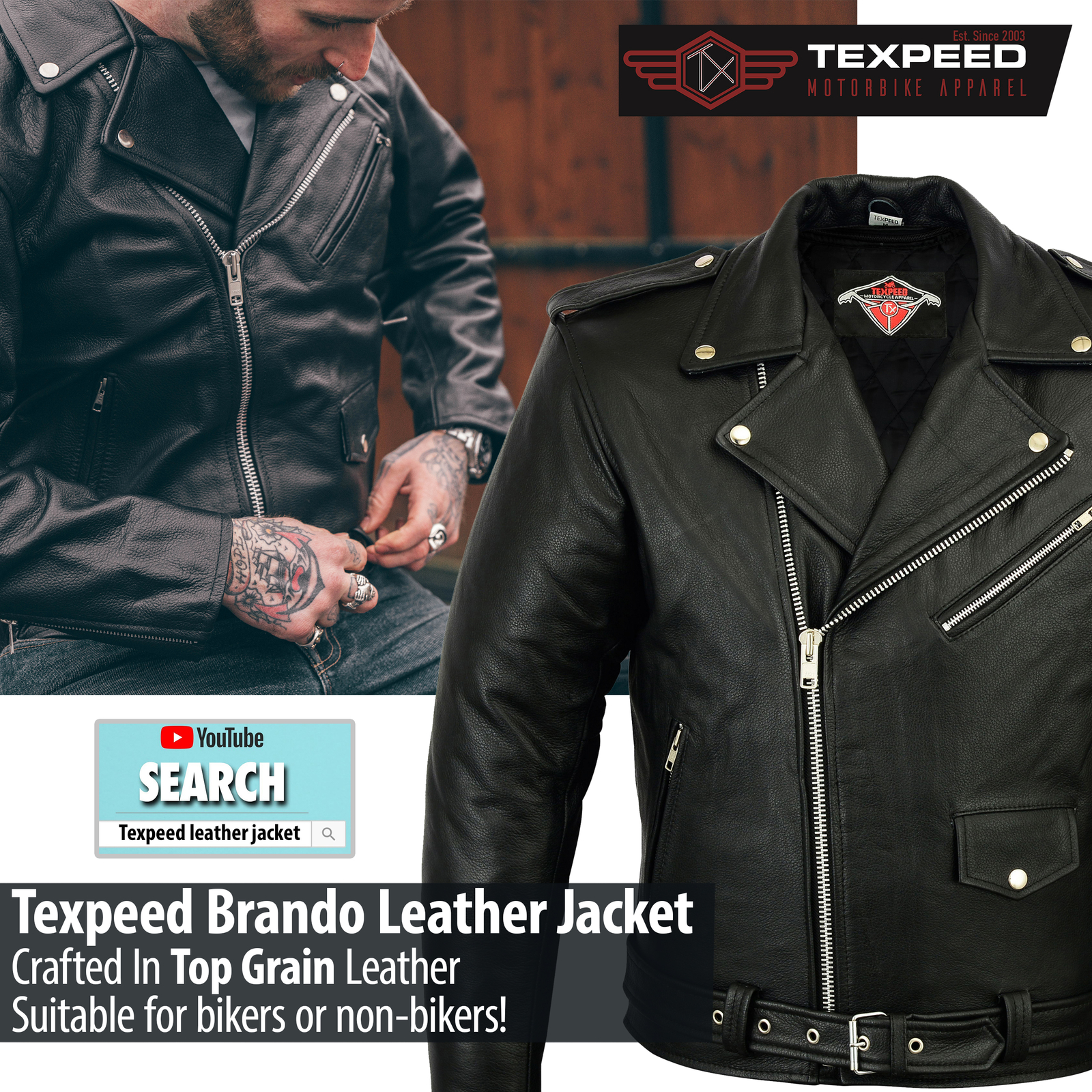 Texpeed Leather Brando Motorbike Men's 