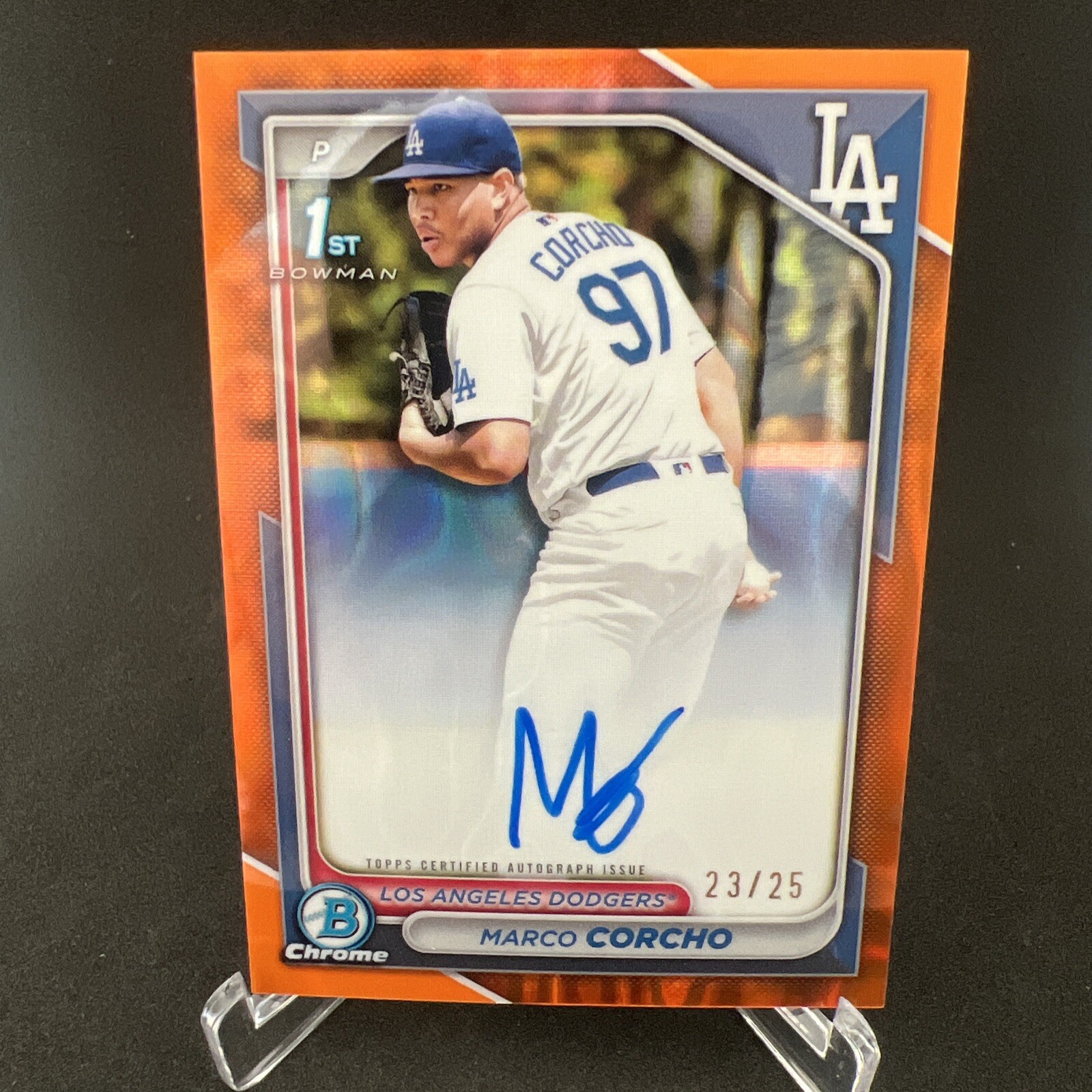 Marco Corcho 2024 Bowman Chrome 1st AUTO Orange Shimmer /25 Dodgers