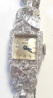 Nastrix Beacon Fabulous Solid Platinum 122 Diamond Studded 6.25'' Wrist Watch 17J
