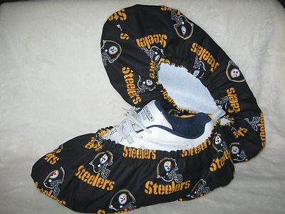 NFL Steelers bowling shoe covers. Men's size10-12.Handmade, cotton, vinyl soles 