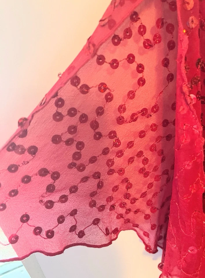 Roaman’s Talla 18 W 100% Seda Rojo Cuentas Secuencia Top Flitter Cuello en V Forrado Foto 4 de 4