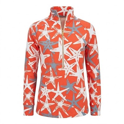 NEW Crown & Ivy Beach Starfish Quarter Zip Pullover XS Coral White Shore