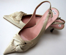 Women’s Cream Slip-On Kitten Heel Pointed Slingback Shoes – Size 36.5/3.5