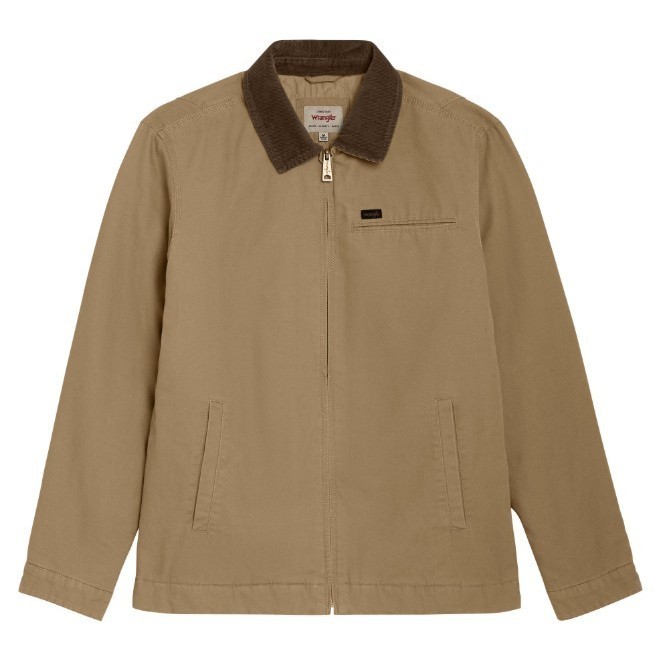 Wrangler Men’s Size M Canvas Brown Work Jacket Quilted Lining Corduroy Collar