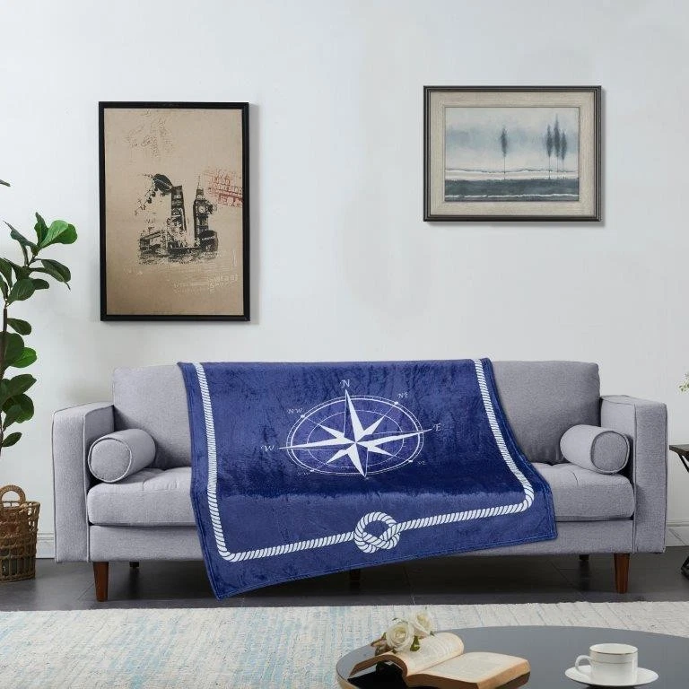 Nautical Compass Star Blue High Quality Mink Faux Fur Throw Blanket Super Soft - Image 4 of 4