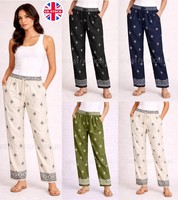 Womens Ladies Trousers Elasticated Waist Linen Mix Lightweight Summer Holiday UK