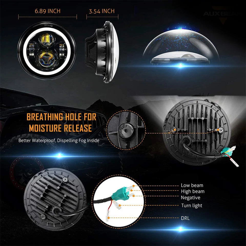 2PCS Fit chevrolet P10 P20 P30 Van 7"inch Round LED Headlights Hi-Low Beam w/DRL - Image 3 of 4