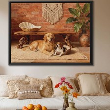 Golden Retriever Beagle Canvas Print Oil Painting for Rustic Living Room Decor