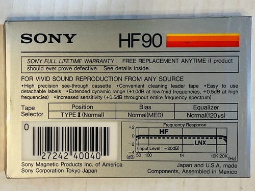 Cinta de casete de audio en blanco sesgo normal Sony HF 90 minutos sellada vintage - Imagen 2 de 2