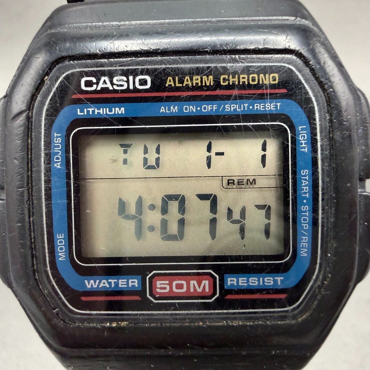 Casio W-71 Watch Men 37mm Digital Black Tone Alarm Chrono Octagon