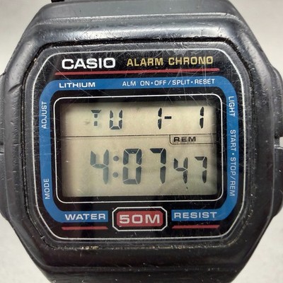 Casio W-71 Watch Men 37mm Digital Black Tone Alarm Chrono Octagon