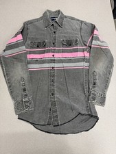 Vtg Wrangler Brushpopper Multi Color Striped Pink Black Western Shirt 90s Small