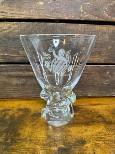 VTG. *Steuben* Glass Vase, HERSHEY 100TH ANNIVERSARY, Cocoa Bean & Baby Etching.