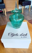 Objet D'Art Glass Perfume Bottle with Stopper Green And Gold Glitter