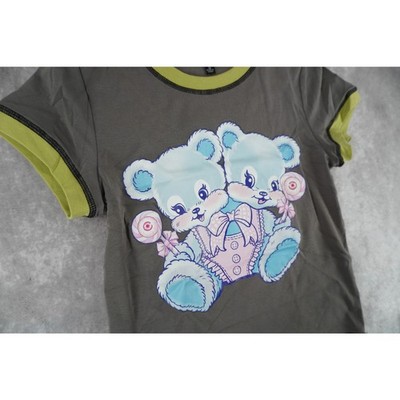 Current Mood Y2K Teddy Bear Baby Tee Womens Small Kawaii Pastel Goth