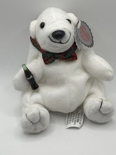 Coca Cola Polar Bear Bean Bow Tie Bag Plush 1997 Collectible with Bottle and Tag