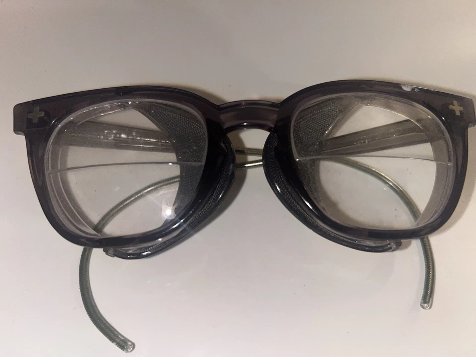 Gafas de seguridad vintage con malla de alambre protectores laterales borde de cuerno 48-55 Foto 2 de 4