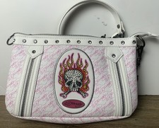 NWT Ed Hardy Shoulder Bag - White - Sparkling Skull - Rhinestone Studs