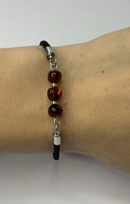 Natural Amber Stone Bracelet.Cherry Amber Beaded Bracelet ADJUSTABLE Length. - Image 1 of 4