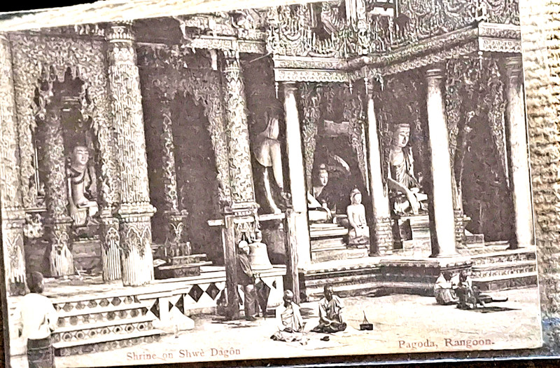 old postcard Shrine on Shwe Dagon pagoda Myanmar Burma 1920's superb conditions