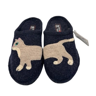 HAFLINGER FLAIR PUPPY SLIPPER IN BLUE WOOL FELT WITH Cat Sz 39