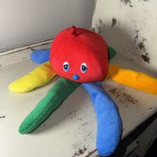 Vintage Eden Octopus Chime Rattle Primary Rainbow Terrycloth Plush Baby Lovey