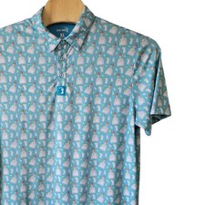 Bogey Bros Mens XL Golf Polo Shirt Tequila Bottle Lime Print Turquoise Blue