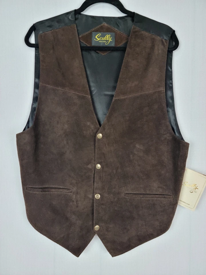 Scully's Suede Vest Men's Large Western Snap Button Leather Waistcoat Brown NWT - Image 3 of 4