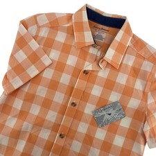 New Tommy Bahama Kids Button-Up Shirt Short Sleeve Checkered Orange L 10/12 