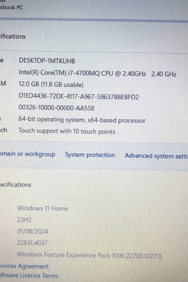 Hp Envy 15 Touchsmart Intel Core i7@2.4GHz, 128bg SSD+500gb Hdd, 12gb, Windows11 - Image 2 of 4