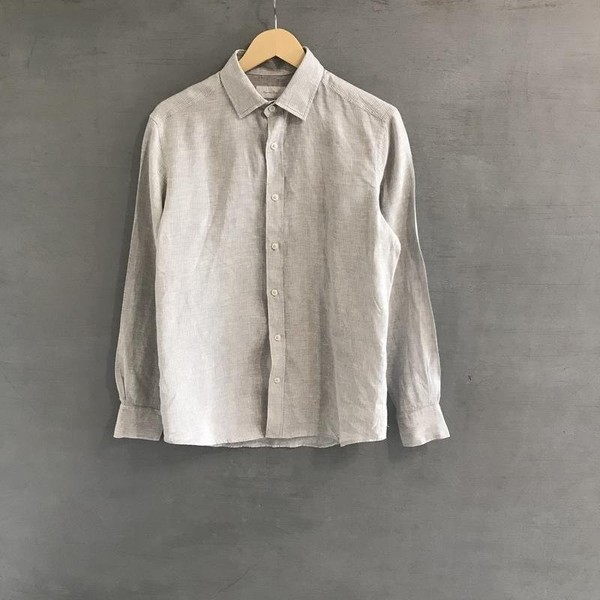 Men Massimo Dutti Shirt Silver Linen 38 / M / 46