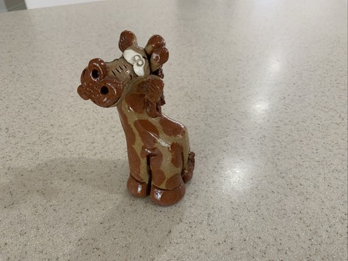 Goofy Signed Pottery Giraffe Figure 4.75 X 2 Head Tilted