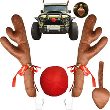Reindeer Antlers for Cars with Red Nose, Jingle Bells  Tail - Christmas Car Dec