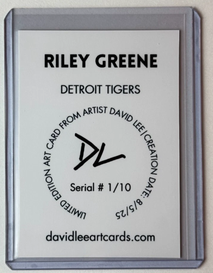 Riley Greene Limited Edition Artist Signed "Detroit Tigers" Trading Card 1/10 - Image 2 of 2