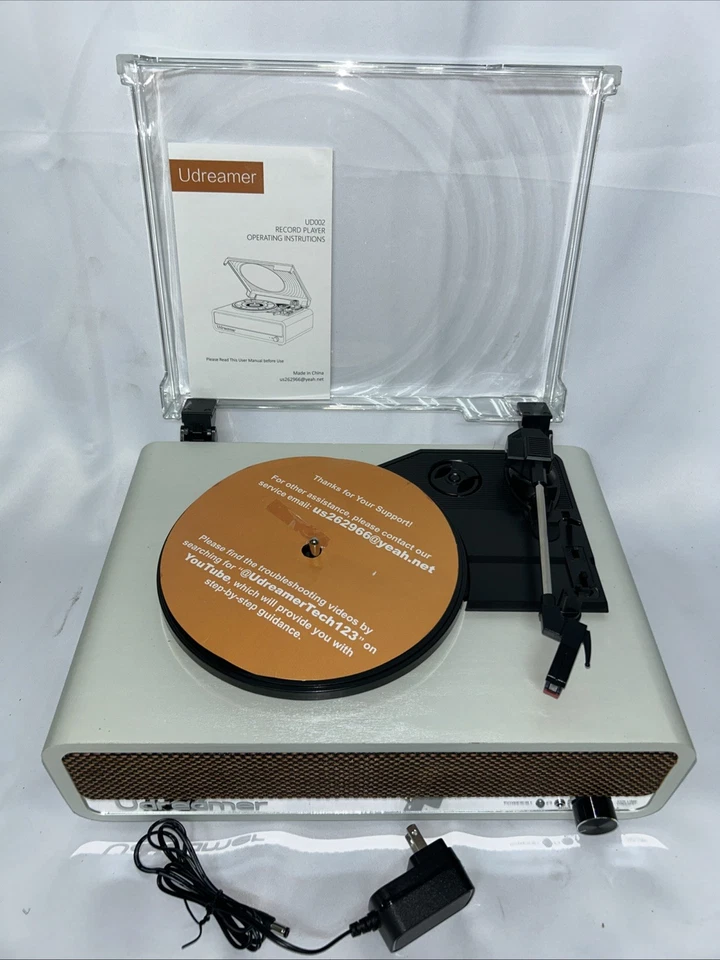 White Vinyl Record Player With Speakers Bluetooth  USB RCA 3 Speeds Udreamer - Image 2 of 4