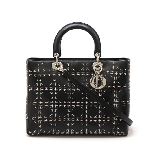 Sac bandoulière Christian Dior Lady Dior Cannage cuir clouté noir