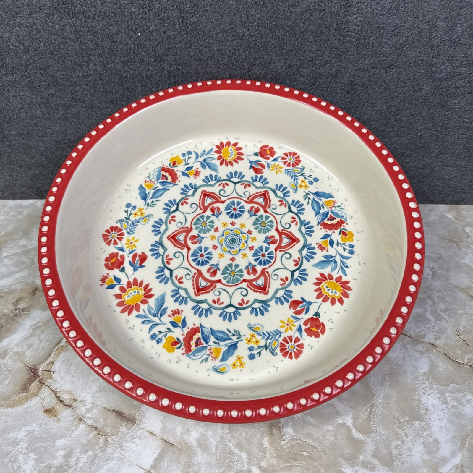 Pioneer Woman Red and Blue Bird * Mazie 9-Inch Pie Pan - cute bluebird country