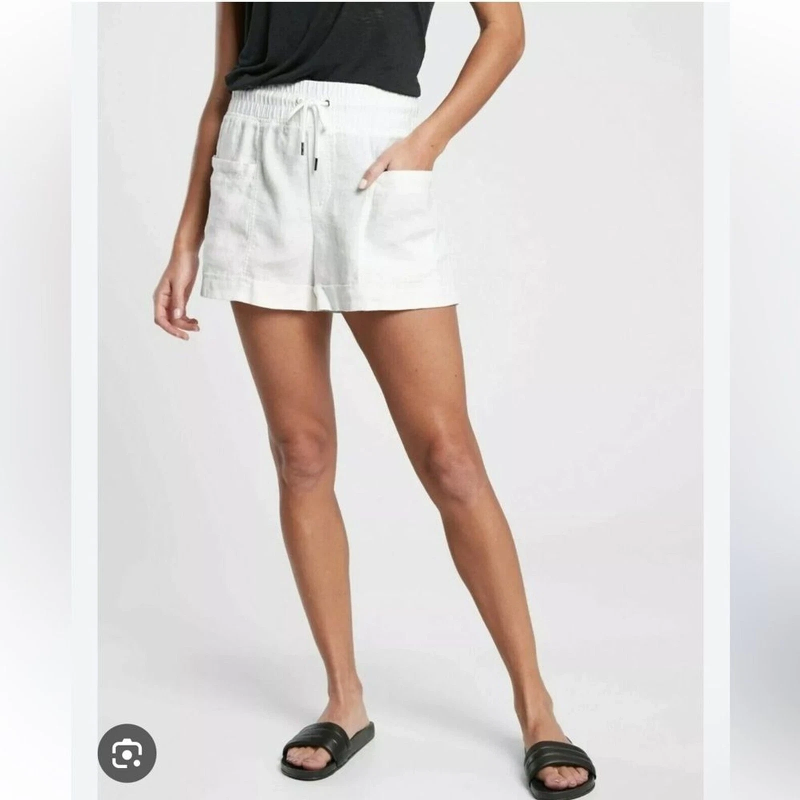 Athleta Size 8 Cabo Linen Shorts Natural Outdoors Beachy Hiking