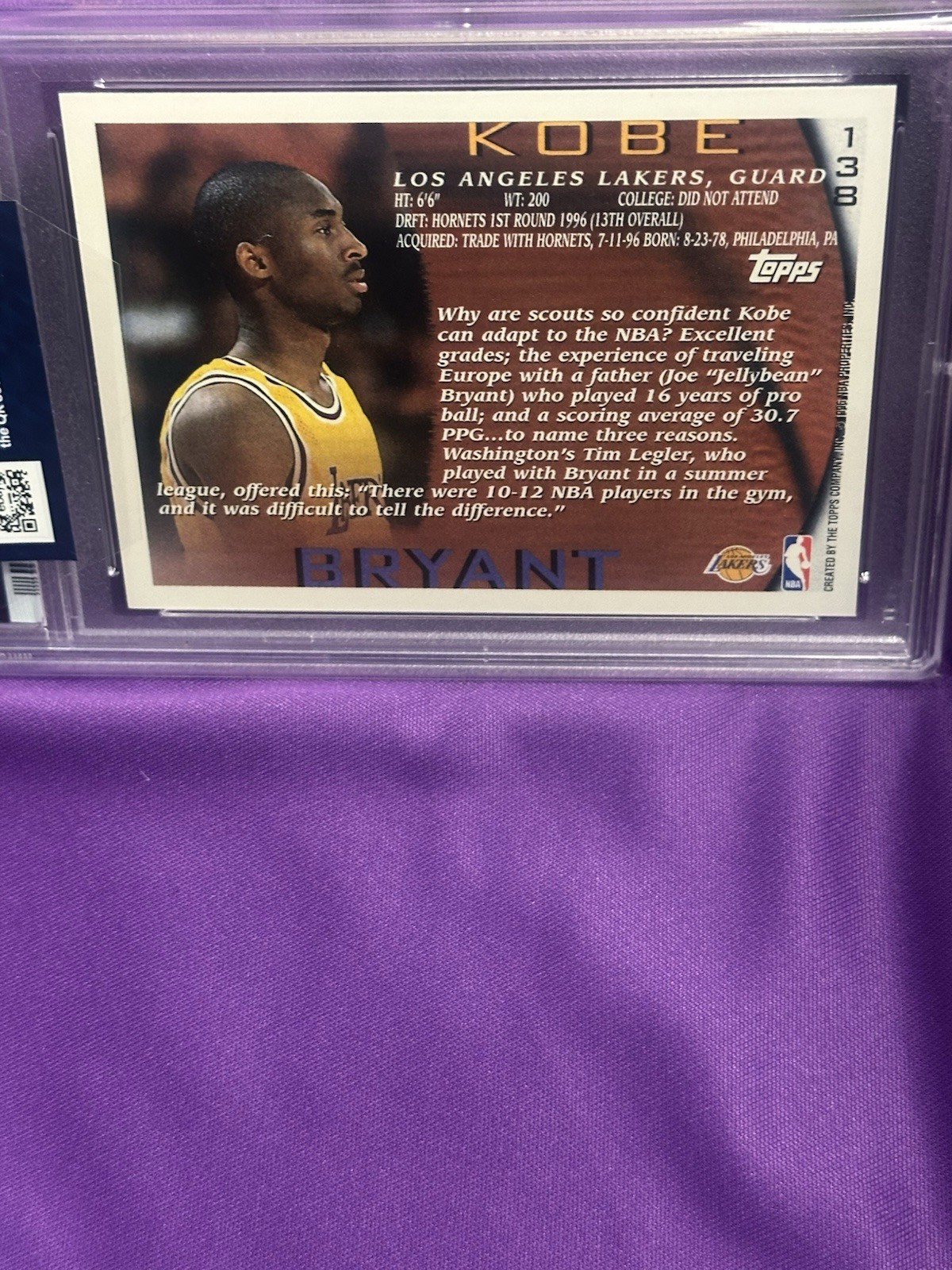 1996 TOPPS KOBE BRYANT 50th Anniversary #138 PSA 7.5 LOW POP! Only 8 Graded 7.5! view 6