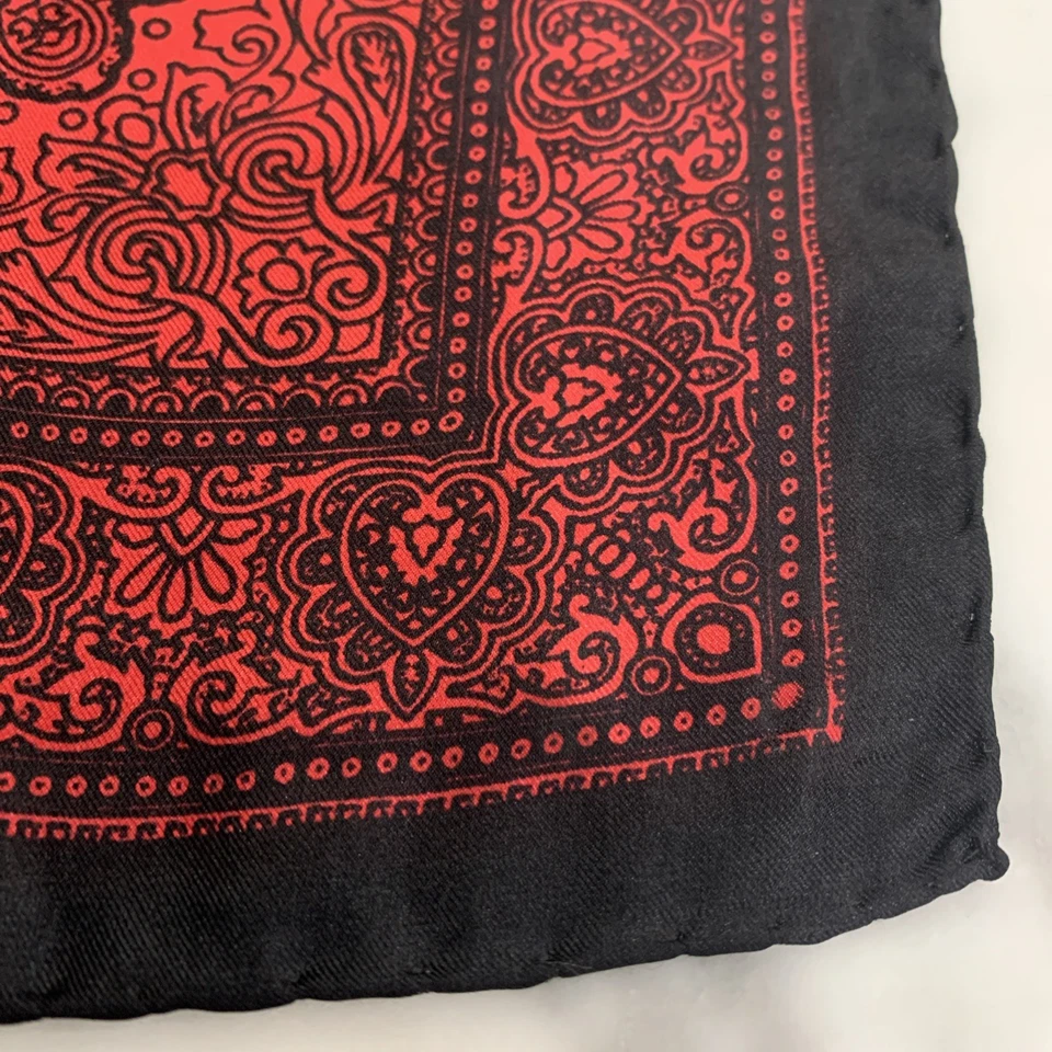 Desco Italy 100% Silk Scarf 18x18" Hand Rolled Red Blue Green Black Yellow - Image 2 of 4