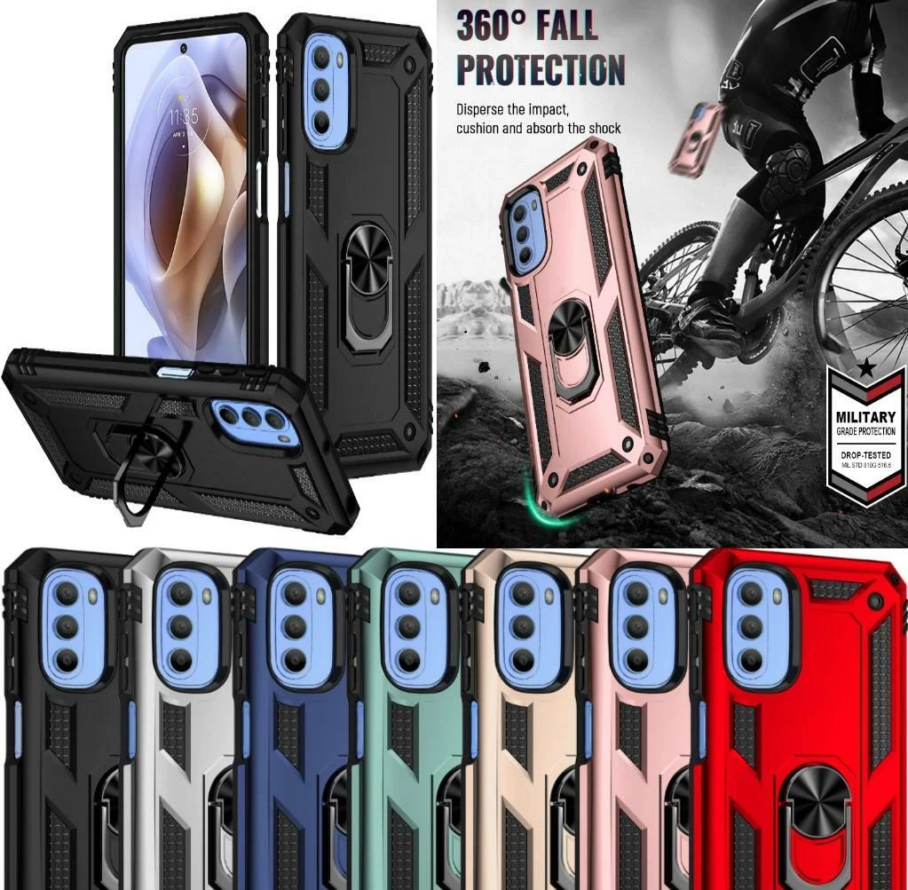 DOINK Cover Armor Per Motorola Moto G22 - Custodia Antiurdo TPU+PC Con Anello Porta E Supporto, Blu