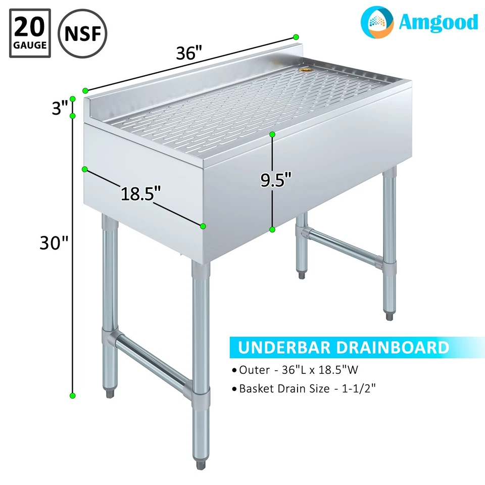 AmGood 36 pulgadas x 18 in. Escurridor debajo de la barra de acero inoxidable Foto 3 de 4