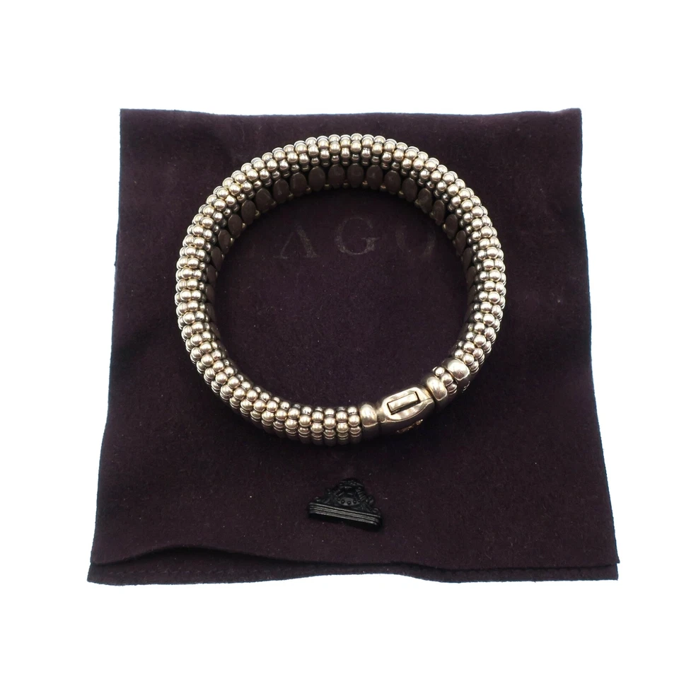 Pulsera LAGOS Caviar Plata de Ley y 18k 7-1/4 pulgadas XXL 23mm Ancho con Bolsa Foto 4 de 4