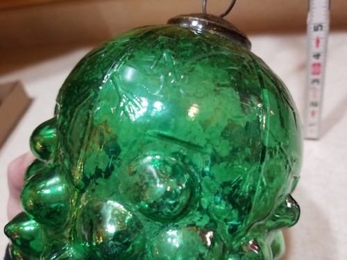 Antique Very Large 8" Grape Green Iridescent Kugel Christmas Ornament - Picture 8 of 9