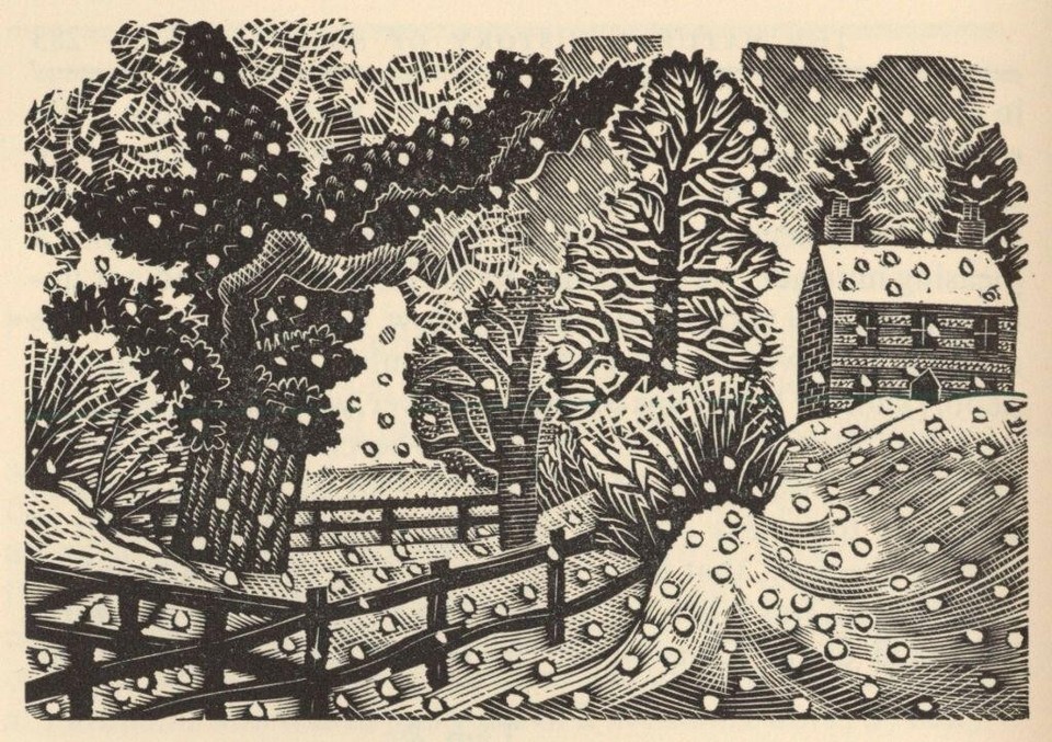 December Snow Woodcut by Eric Ravilious – 1920 Winter Scene Art Print ...