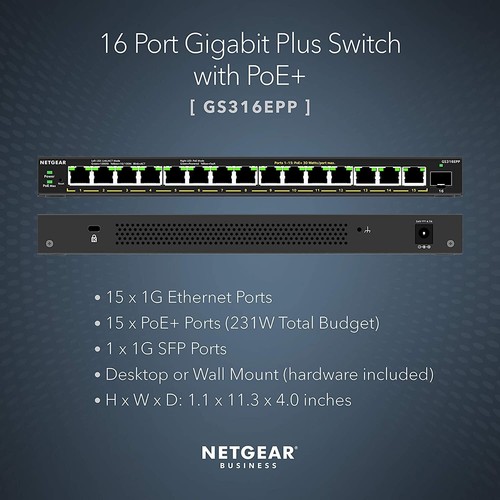 NETGEAR 16 Port PoE Gigabit Ethernet Plus Switch (GS316EPP) - Foto 3 di 4