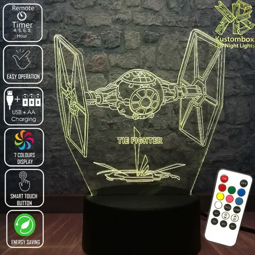 TIE FIGHTER E2 BIG GUN 3D LED Night Light 7 Colour Change Room Lamp - Picture 7 of 9