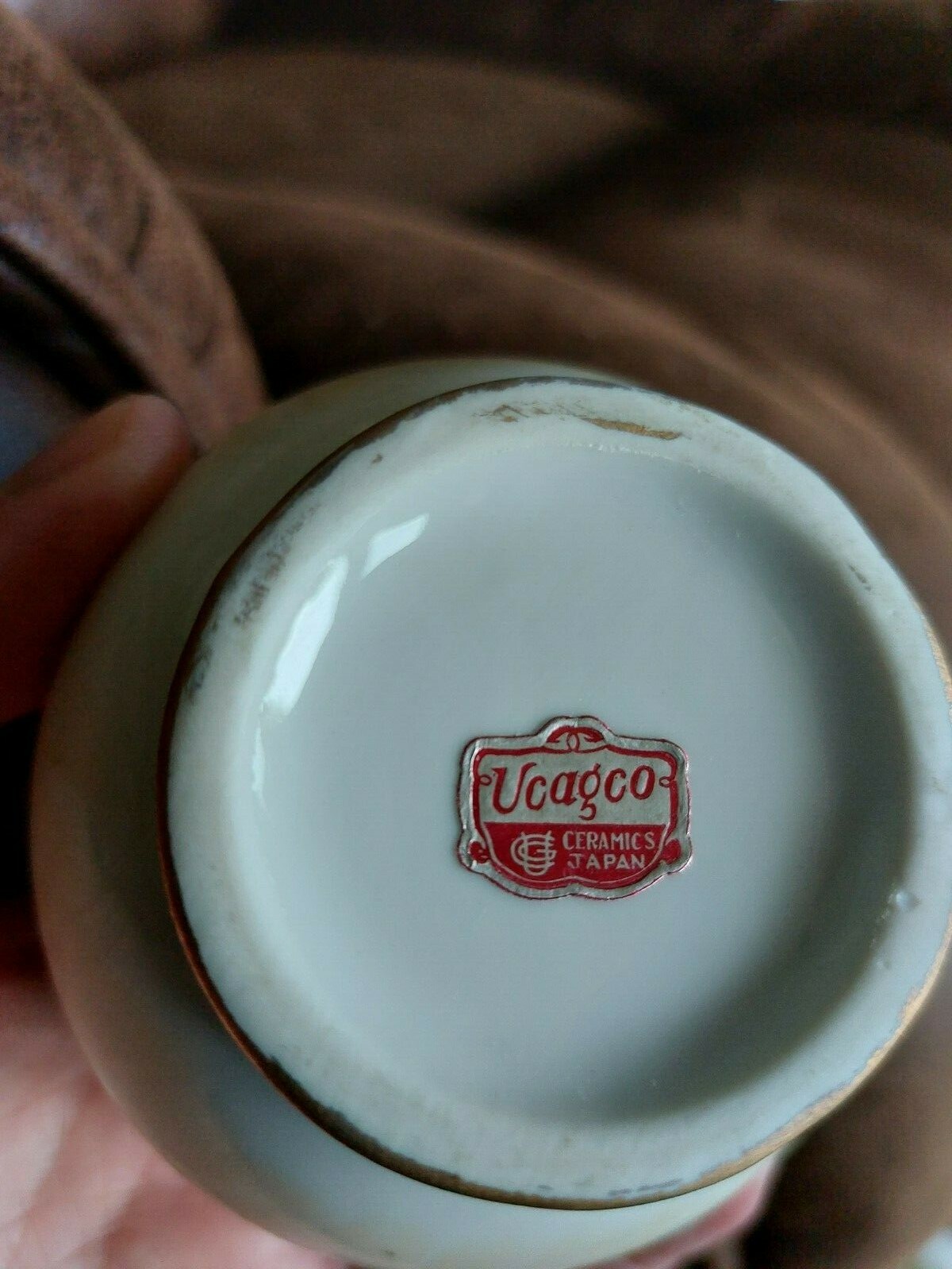 Vintage Ucagco Ceramics Japan Iris Pitcher Vase Gold Victorian 6 3/4