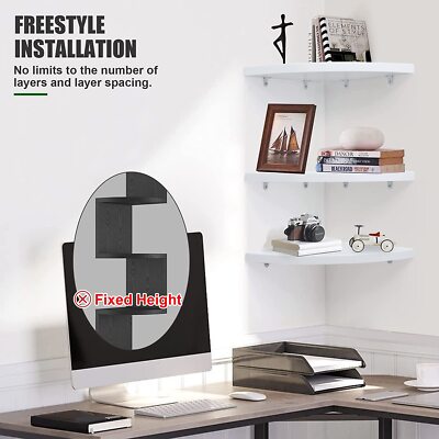 3 Pack Floating White Corner Shelf Shelves Wooden Wall Storage Unit Bedroom