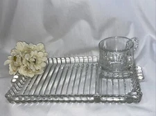 Hazel Atlas Ball & Rib  Glass Sip n Smoke Luncheon Snack Cup & Tray Set